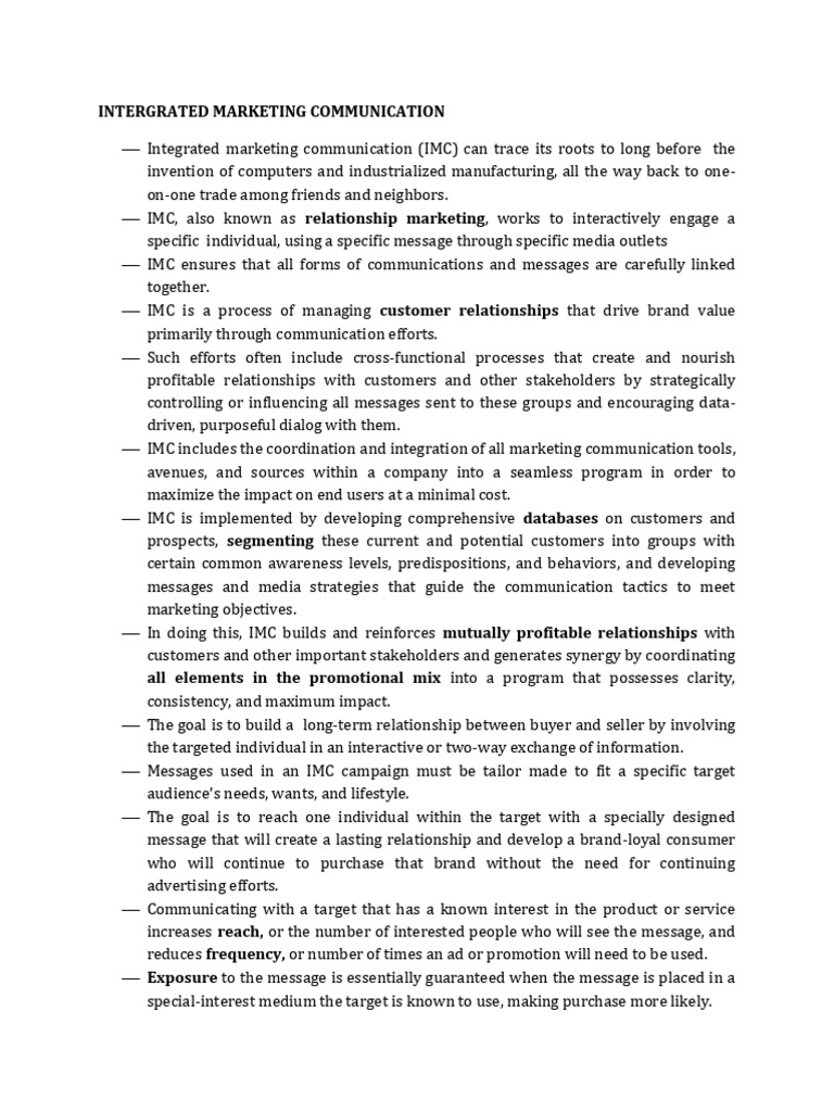Integrated Marketing Communication Overview | PDF | Marketing ...