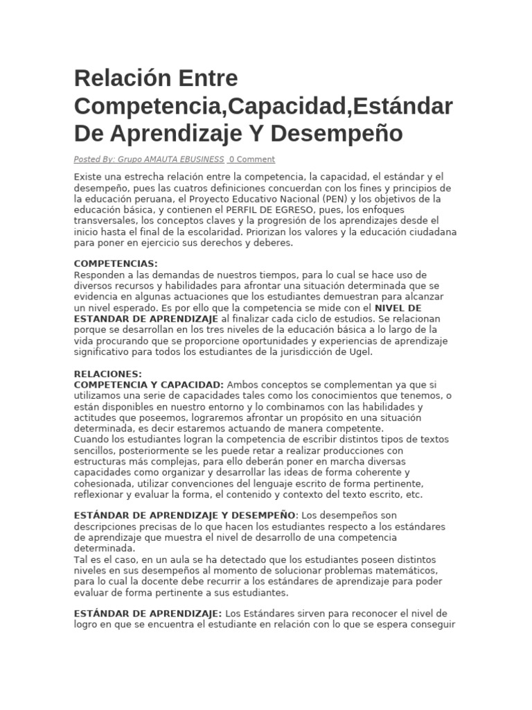 Competencia y Estándares de Aprendizaje | PDF | Aprendizaje | Plan de ...