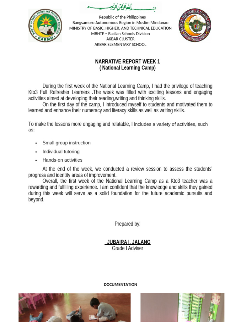 National Learning Camp Week 1 Report | PDF