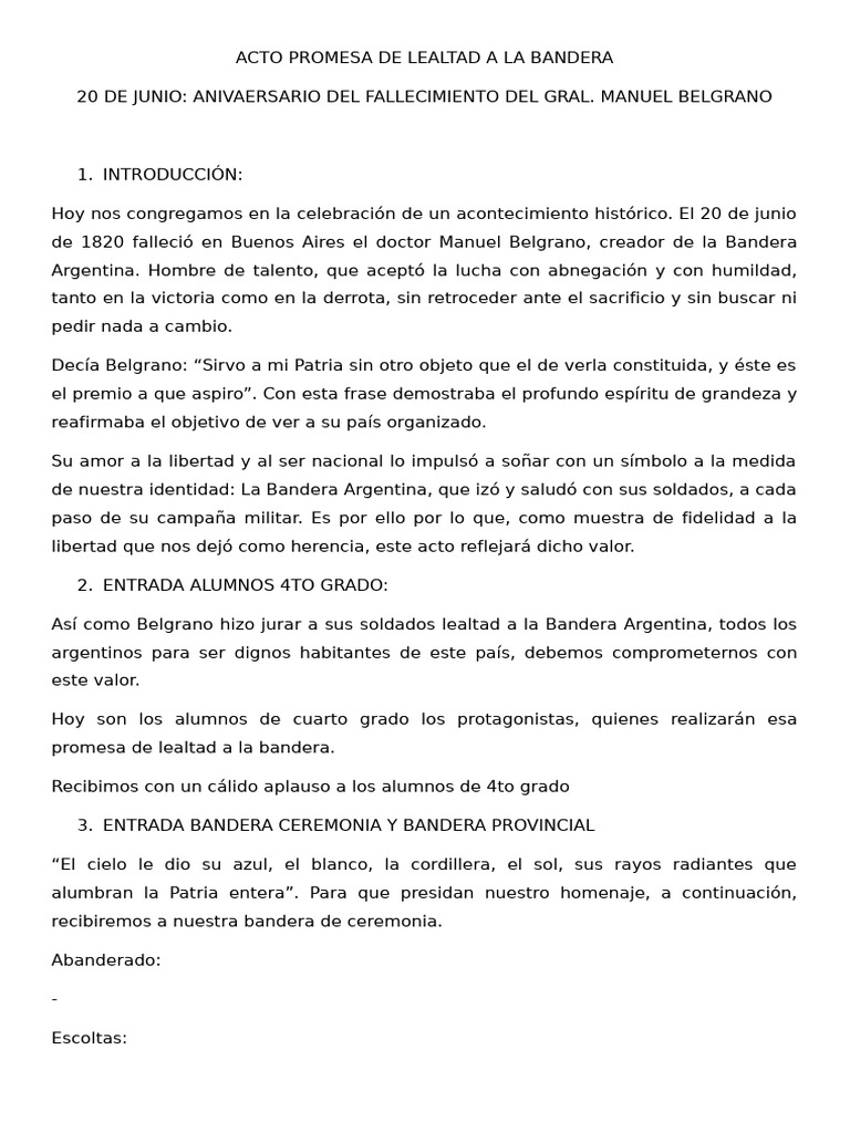 Acto Promesa de Lealtad A La Bandera | PDF