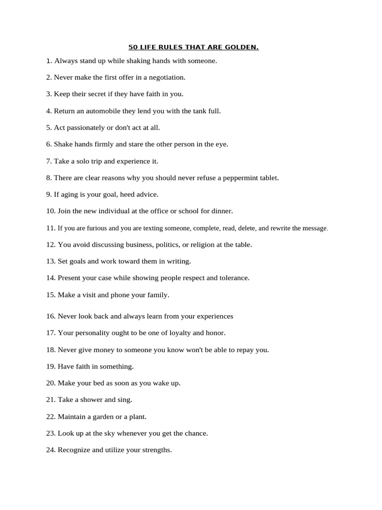 50 Golden Life Rules to Live By | PDF
