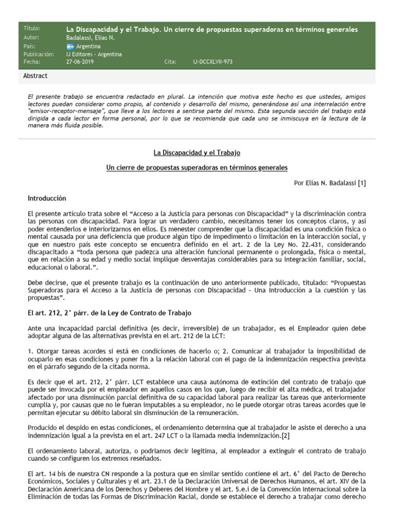 Discapacidad y Trabajo: Propuestas Legales | PDF | Invalidez | Derecho ...