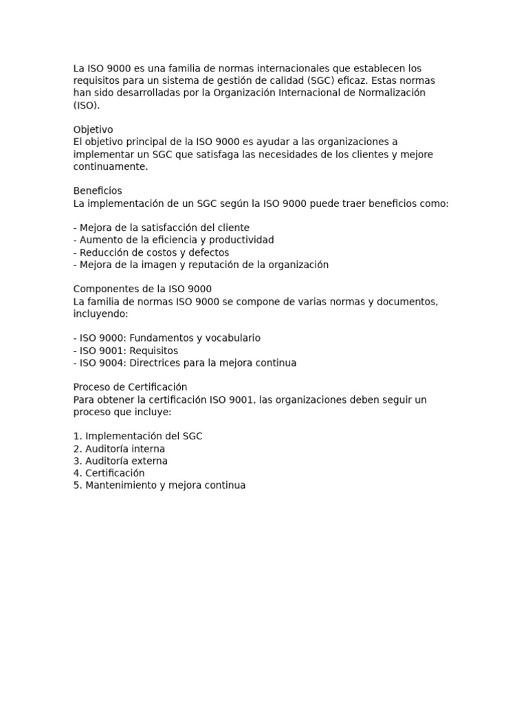 Concepto y Beneficios de ISO 9000 | PDF | Sistema de manejo de calidad ...