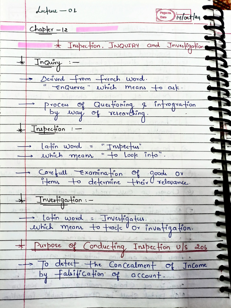 CHAPTER - 12 Inspection, Enquiry and Investigation | PDF