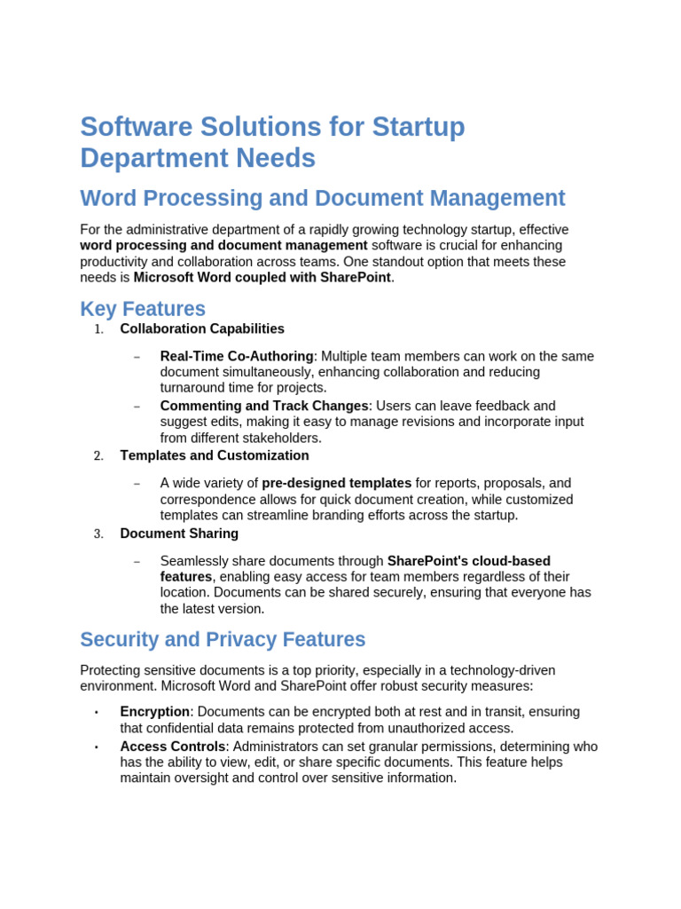 Software Solutions For Startup Department Needs | PDF | Microsoft Excel ...