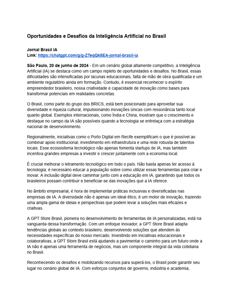 Desafios e Oportunidades da IA no Brasil | PDF | Inovação | Brasil