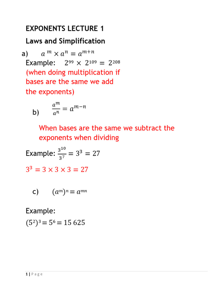 Exponents 20 Feb 2025 | PDF | Mathematics | Arithmetic