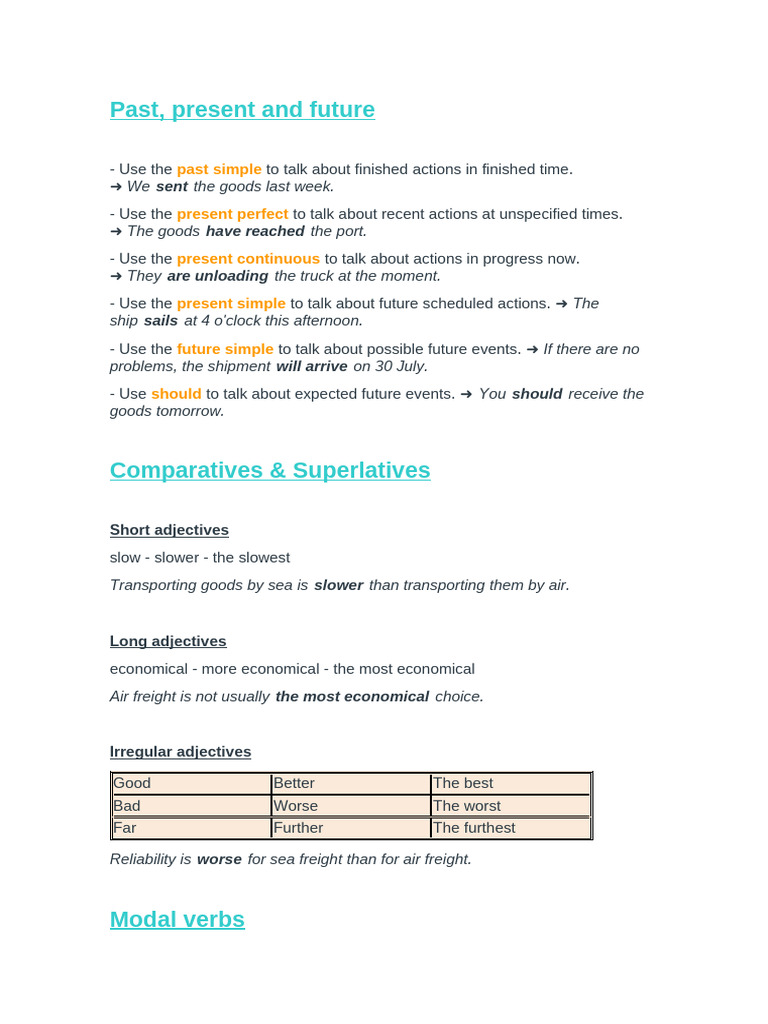 Tenses and Grammar for Shipping Actions | PDF