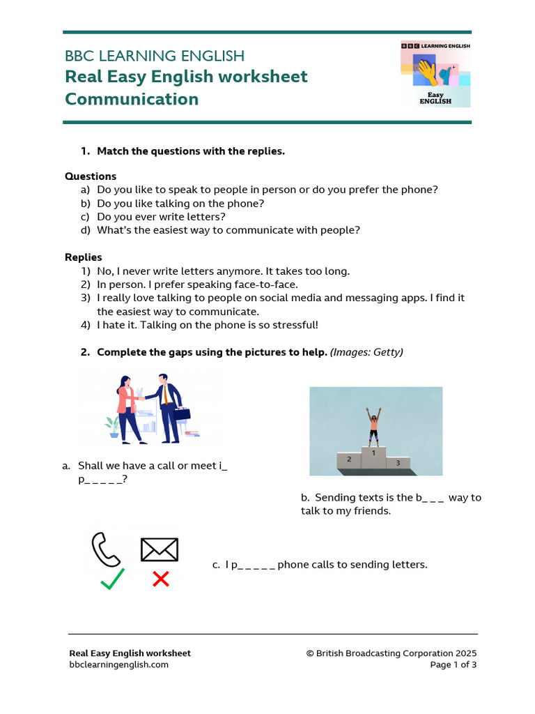 Real Easy English Communication Worksheet | PDF | Communication | Human ...