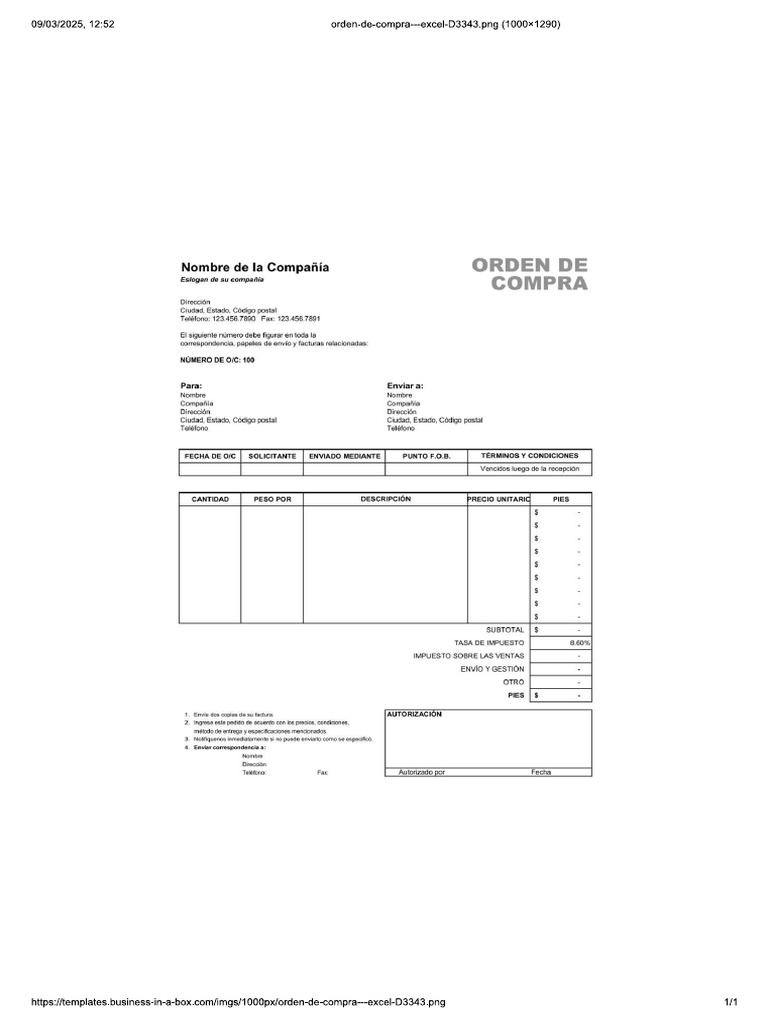 Modelo Orden de Compra | PDF