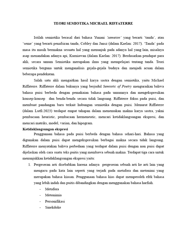 Teori Semiotika Riffaterre dalam Puisi | PDF