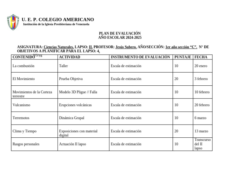 Plan de Evaluacin II Lapso | PDF