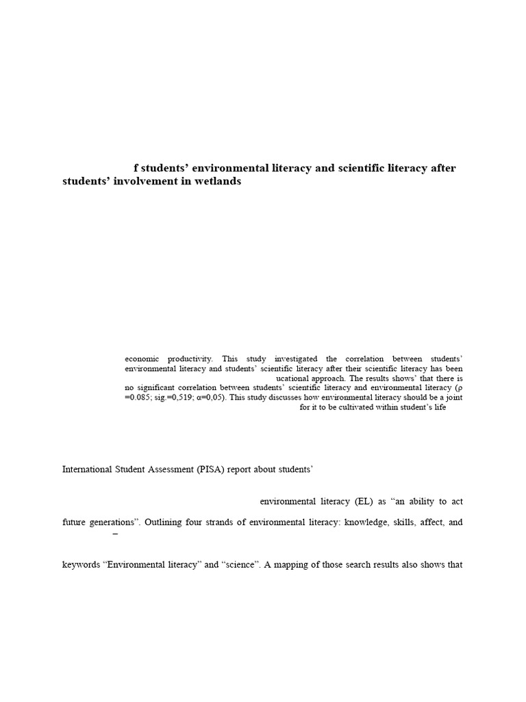 Correlation of Environmental and Scientific Literacy | PDF | Science ...