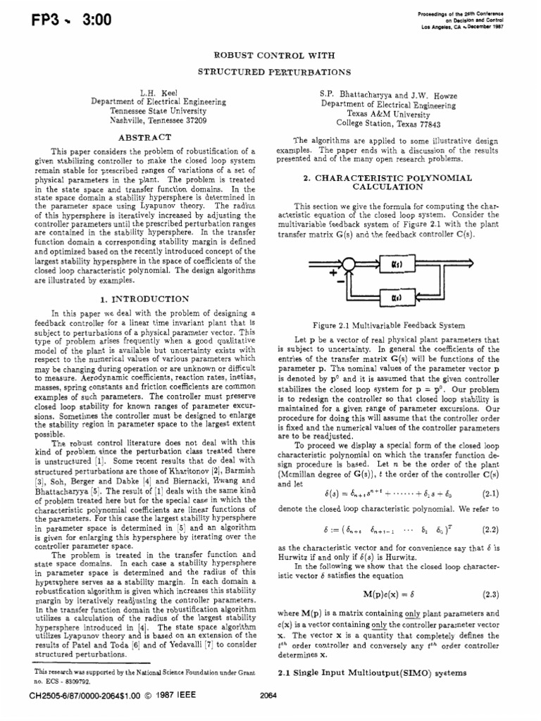 Robust Control with Structured Perturbations | PDF | Stability Theory ...