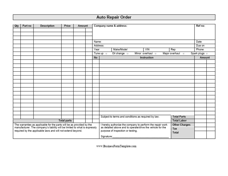 Auto Repair Order | PDF