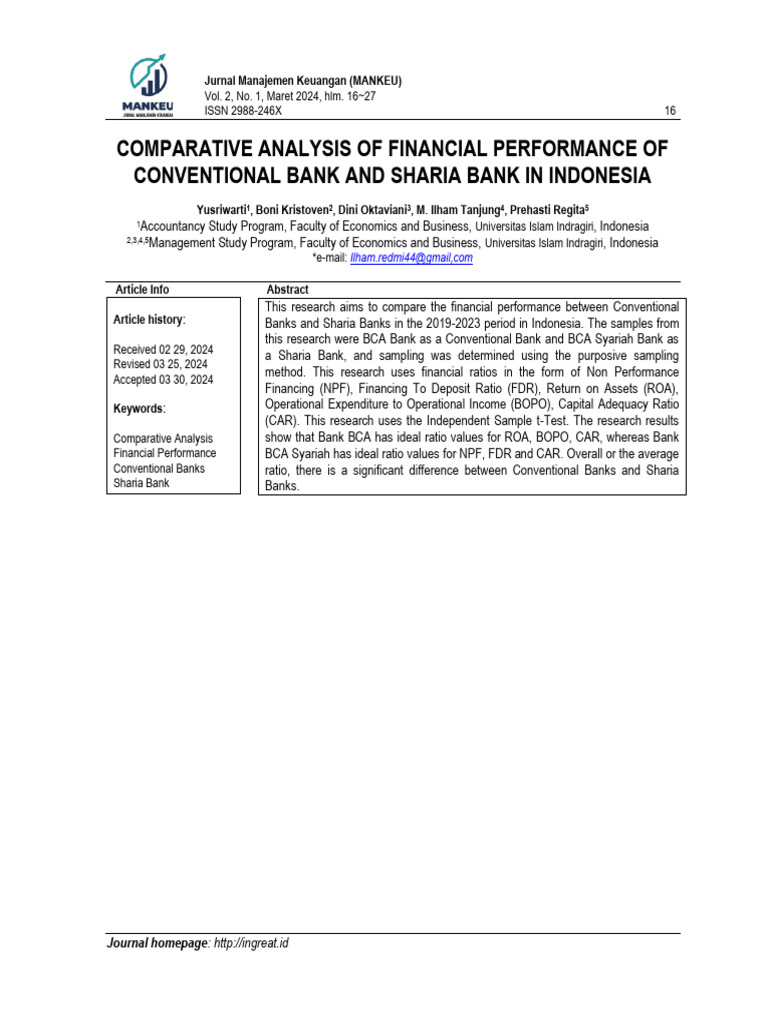 Comparative Analysis of Financial Performance of Conventional Bank and ...