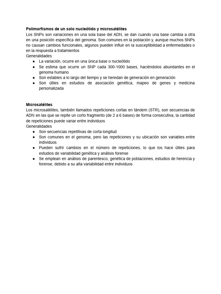 SNPs y Microsatélites en Genética | PDF