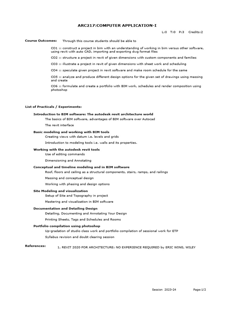 Arc217 Computer Application I Pdf Autodesk Revit Auto Cad