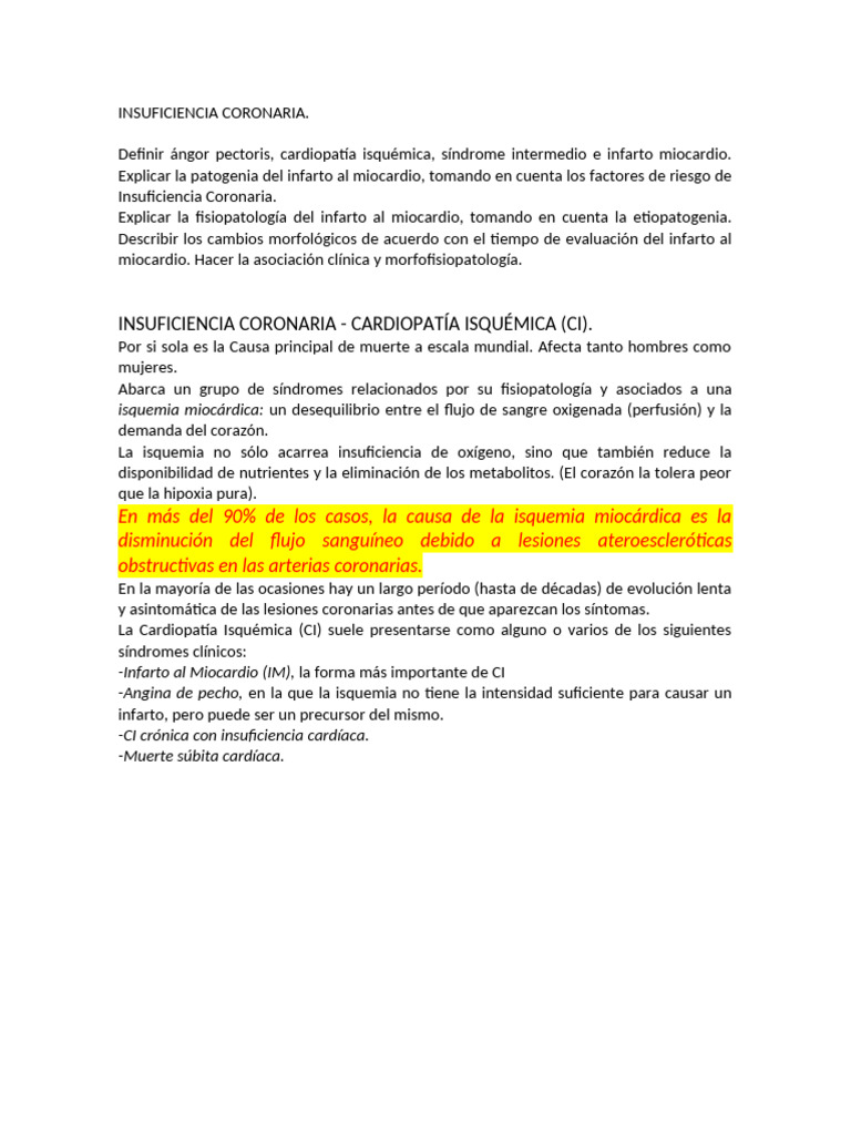 Insuficiencia Coronaria | PDF | Infarto de miocardio | Isquemia