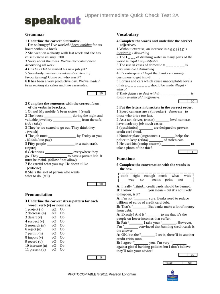 Upper Intermediate Grammar Test 2A | PDF | Linguistics | Languages
