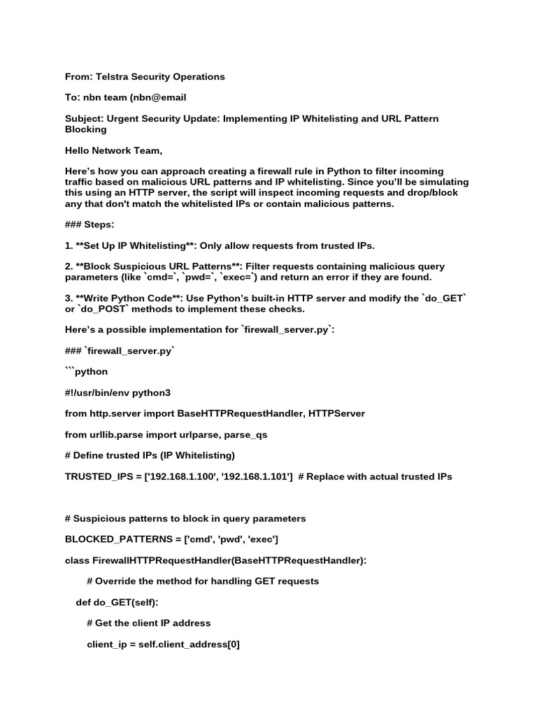 Telstra Firewall IP Whitelisting Guide | PDF | Networking | Internet & Web
