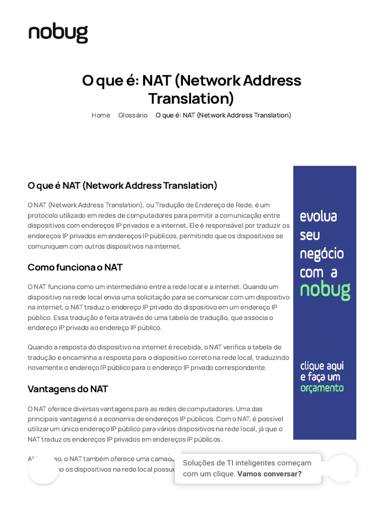 O que é NAT e suas funções | PDF | Endereço de IP | Rede de computadores