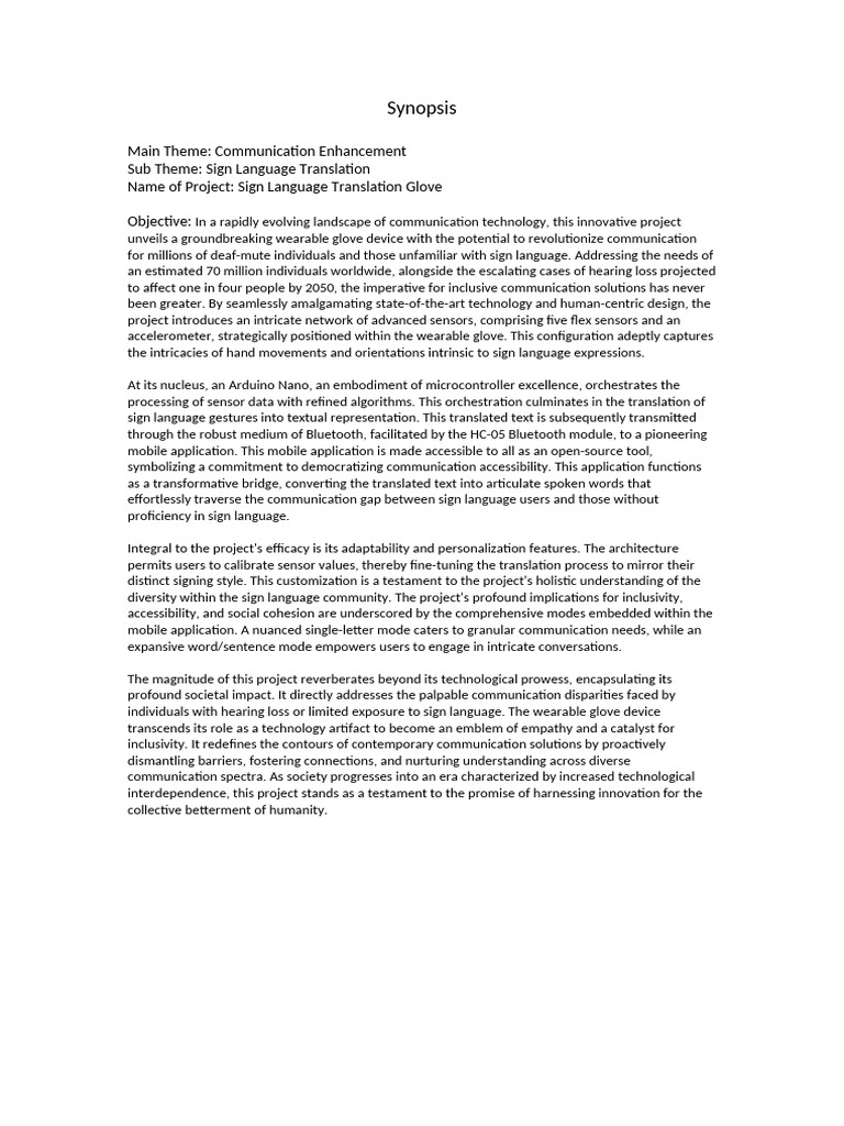 Synopsis Manak Sign Language Reader | PDF | Communication | Sign Language