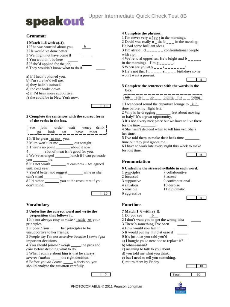 Upper Intermediate Grammar Test 8B | PDF | Languages | Foreign Language ...