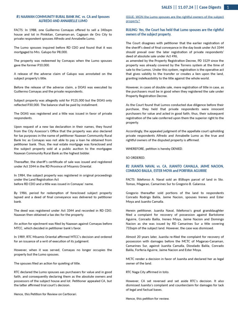 Property Ownership Disputes in Case Law | PDF | Mortgage Law | Deed