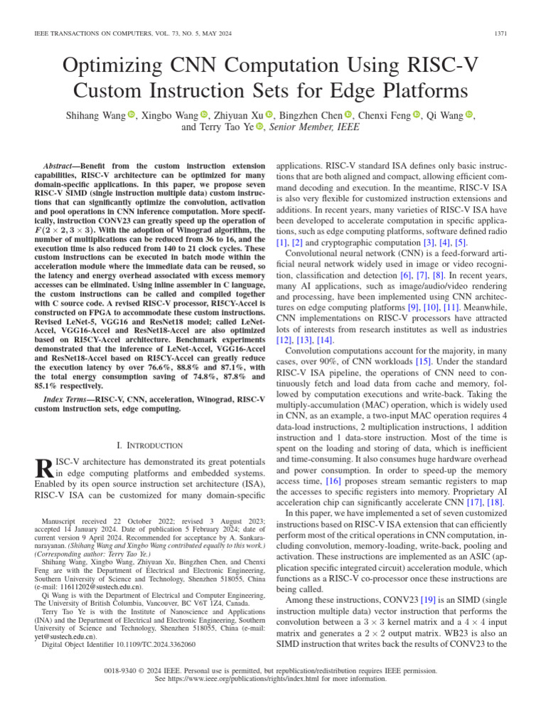 Optimizing CNN Computation Using RISC-V Custom Instruction Sets For ...