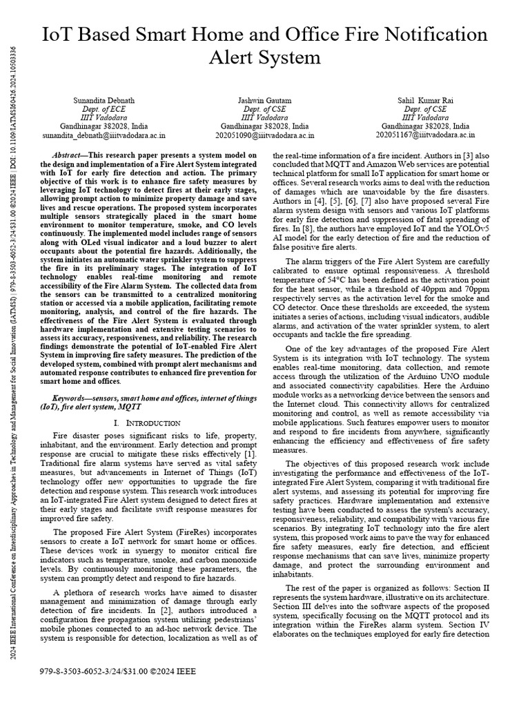 IoT Fire Alert System for Smart Homes | PDF | Internet Of Things ...