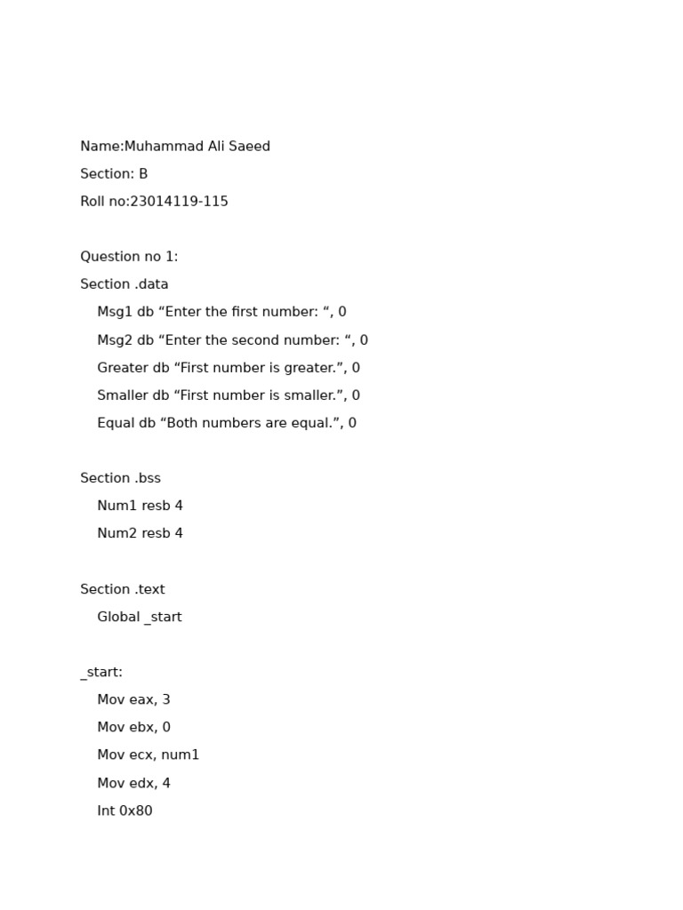 Assembly Language Number Comparisons | PDF