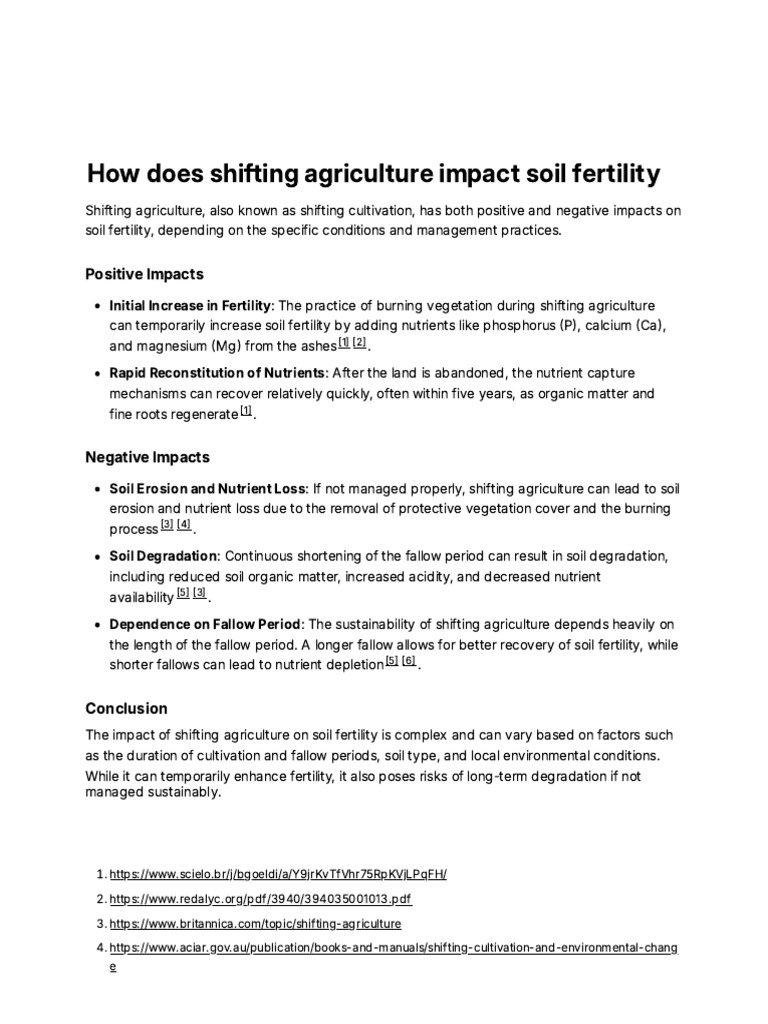 How does shifting agriculture impact soil fertility | PDF