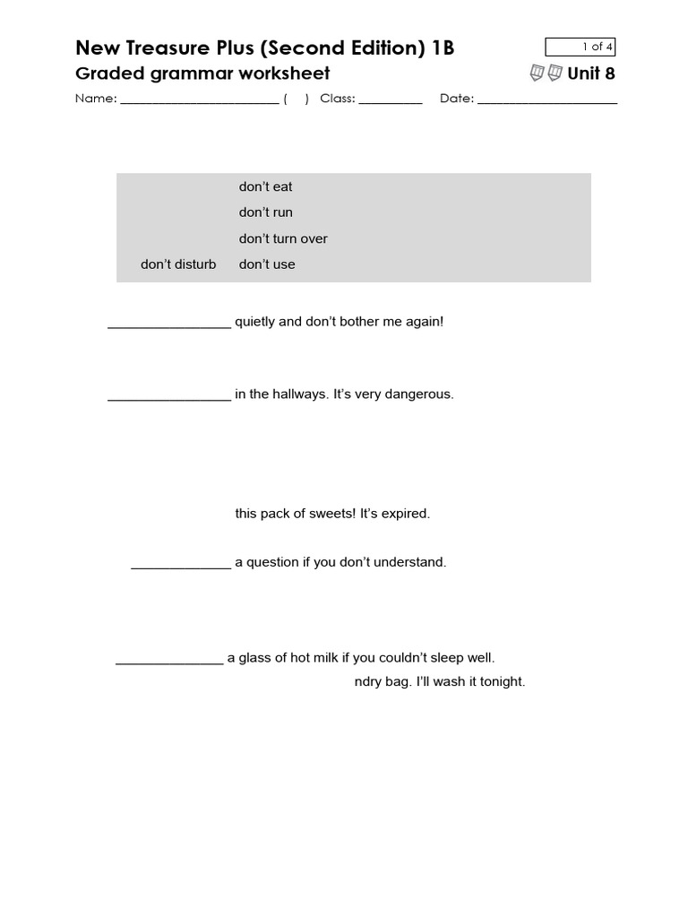 New Treasure Plus 1B Grammar Worksheet | PDF