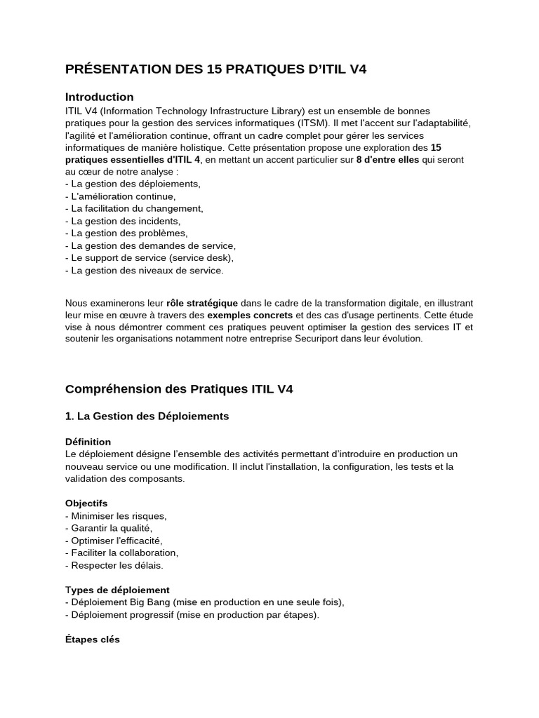 Pratiques Essentielles d'ITIL V4 | PDF | Itil | Informatique