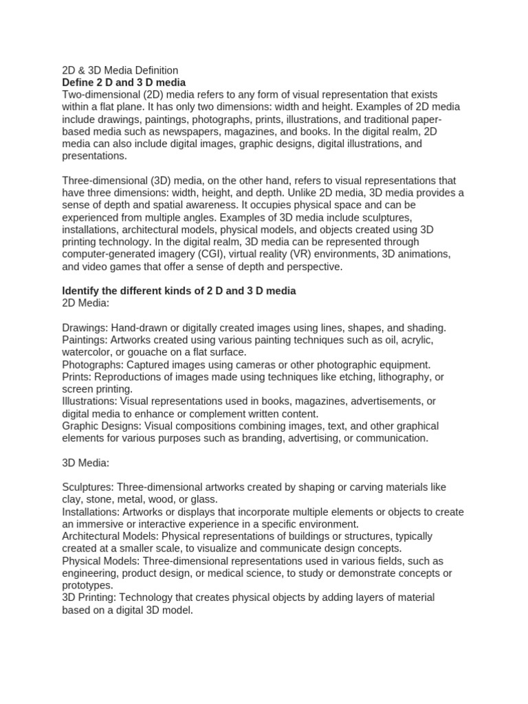 Understanding 2D and 3D Media | PDF | 3 D Computer Graphics | 2 D ...
