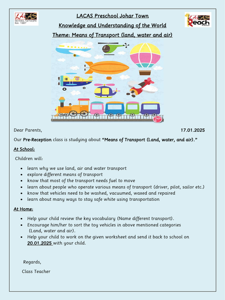 Means of Transport - Pre-Rec Theme Letter | PDF