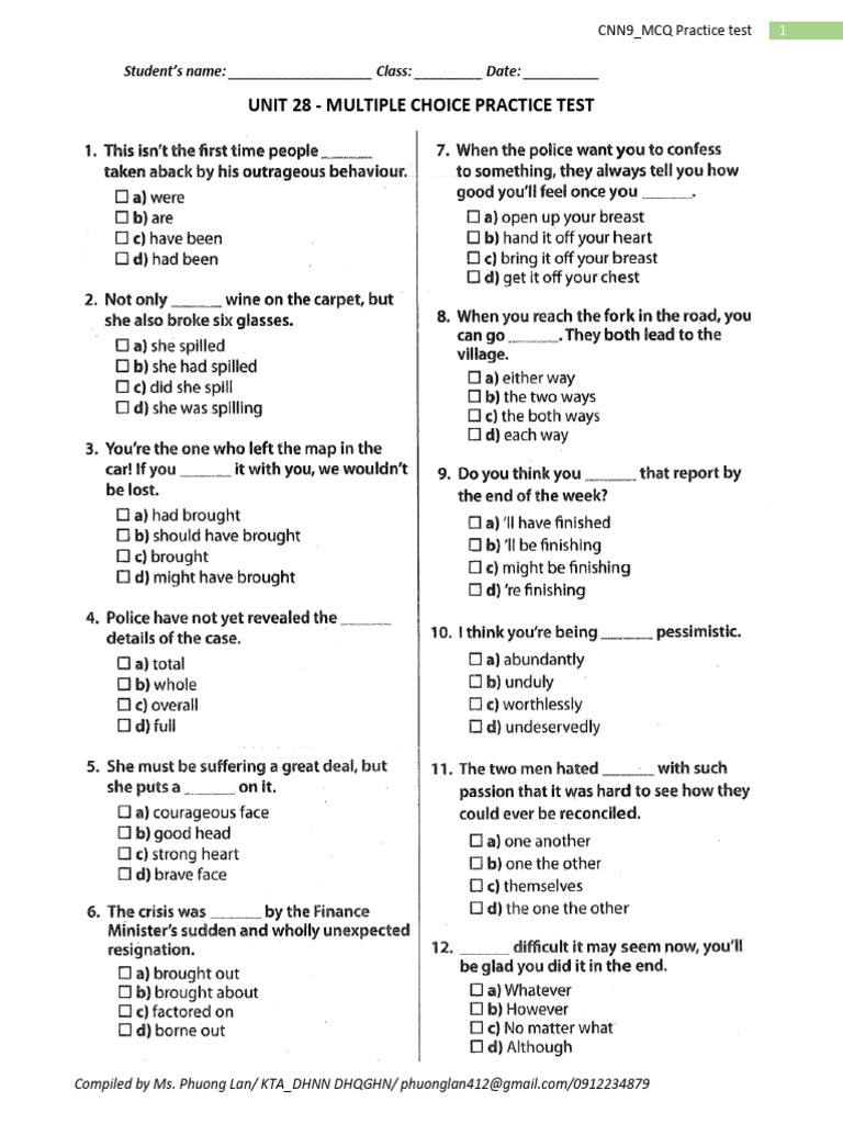 9A7 - Unit 28 - PRACTICE TESTC1 2D | PDF