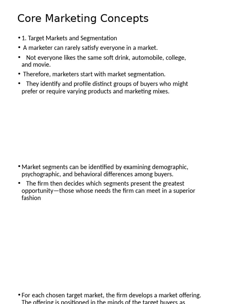 Core Marketing Concepts- Module 1 Principles of marketing | PDF ...