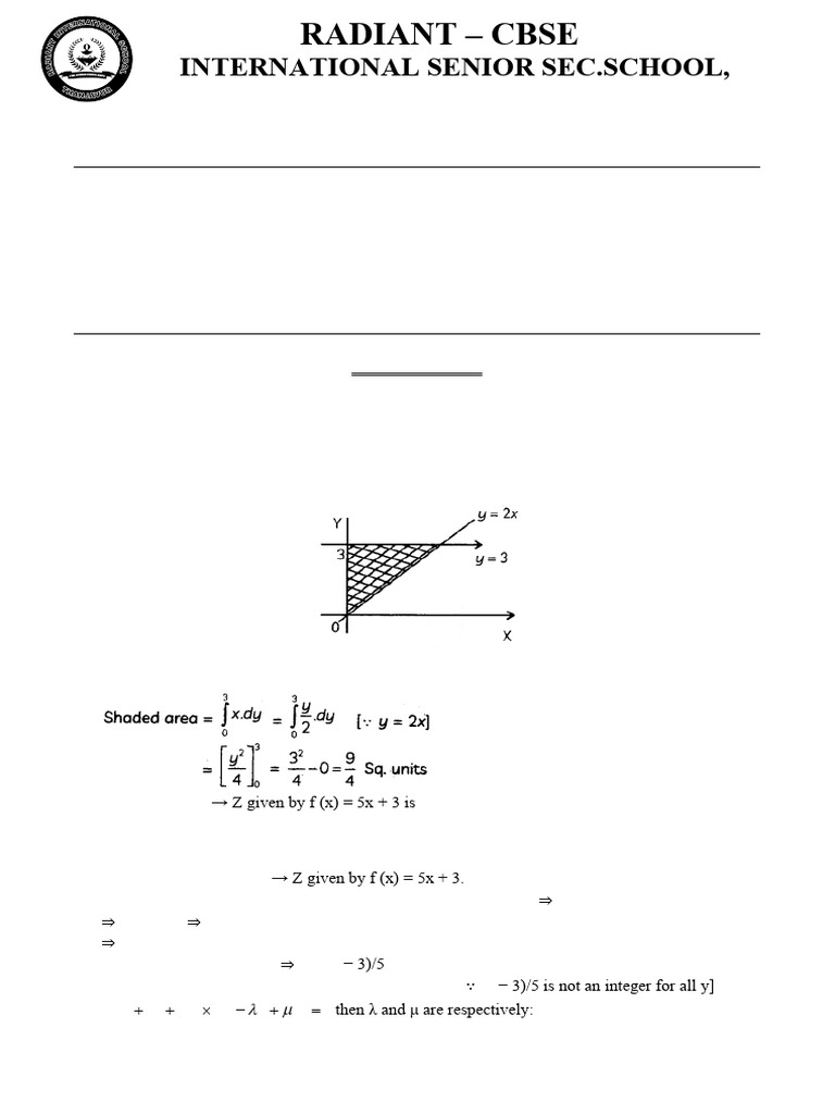 Grade 12 - Maths - SET - 5 - ANSWER KEY | PDF | Area | Mathematics