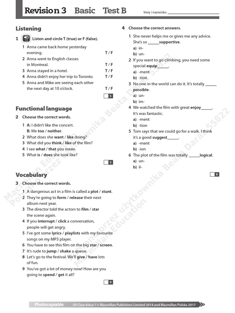 Wider World 3 Test Revision B | PDF