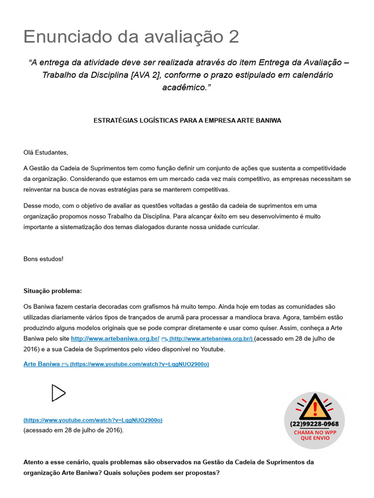 Gestão da Cadeia de Suprimentos Baniwa | PDF | Cadeia de suprimentos ...