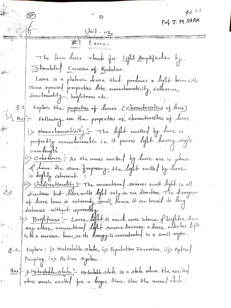 Physics Notes - Laser (1) | PDF | Quantum Mechanics | Electromagnetic ...