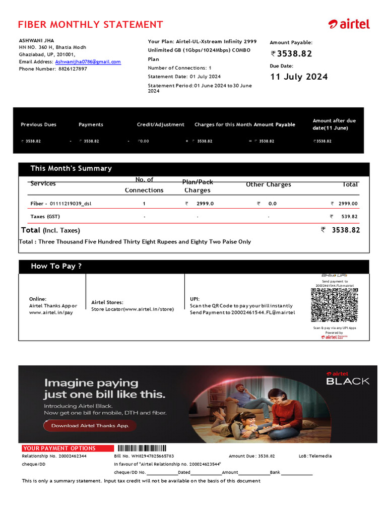 Broadband Bill - July 2024 | PDF | Banking Technology | Payments