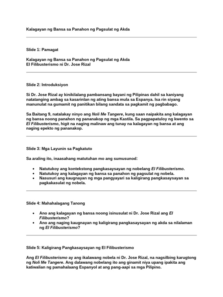 Kalagayan NG Bansa Sa Panahon NG Pagsulat NG Akda | PDF