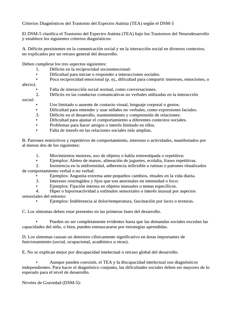 Criterios DSM-5 para el TEA | PDF | Autismo | Discapacidad intelectual