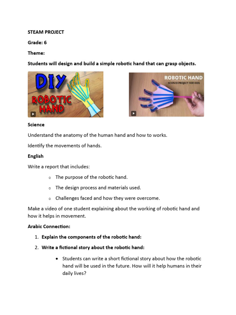 Grade 6 Robotic Hand Project Guide | PDF