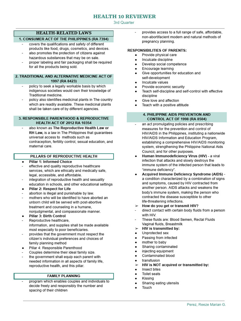 HEALTH 10 REVIEWER - 3rd Quarter | PDF | Hiv/Aids | Immunodeficiency