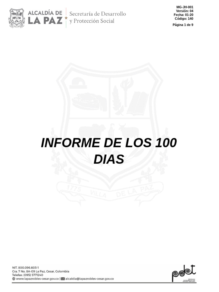 Informe de Los 100 Alcaldía de La Paz 2024 | PDF