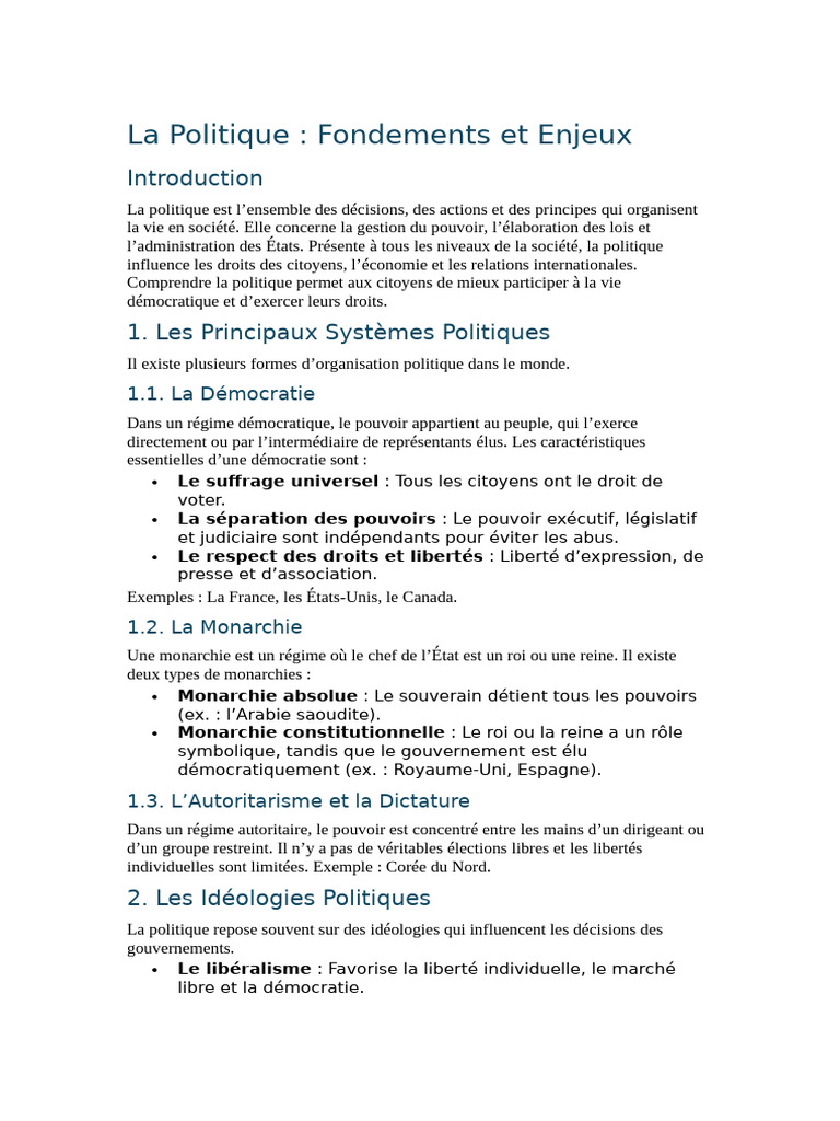 Idéologies Politiques et Enjeux Actuels | PDF | Démocratie | Idéologies ...